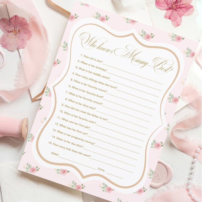 Tea Party Baby Shower Who Knows Mummy Game Card (Creator Uploaded)