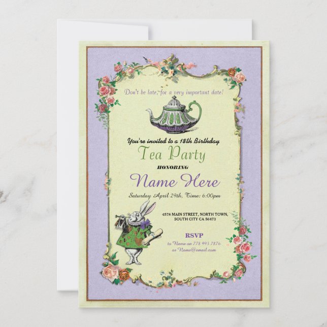 Tea Party Birthday Alice in Wonderland Invitation (Front)