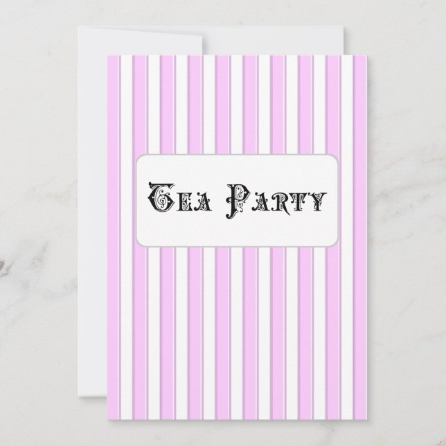 Tea Party Birthday Custom Pink Striped Invitations (Front)
