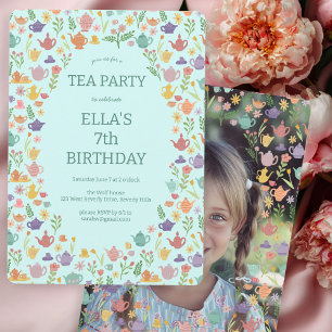 Tea Party Birthday Cute Custom PHOTO Invitation