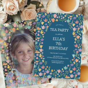 Tea Party Birthday Cute Custom PHOTO Invitation
