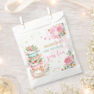 Tea Party Birthday Girl Pink & Gold Floral Par-tea Favour Bags
