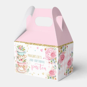 Tea Party Birthday Girl Pink & Gold Floral Par-tea Favour Box