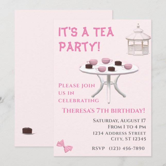 Tea Party Birthday Invitation (Front/Back)
