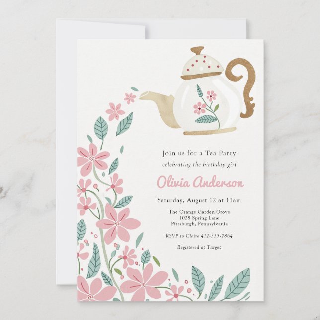 Tea Party Birthday   Invitation (Front)