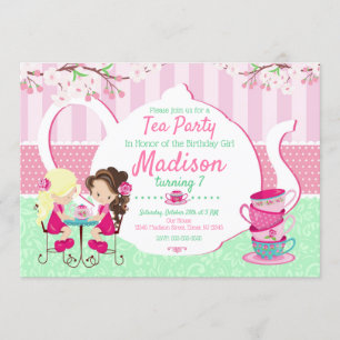 Tea Party Birthday Invitation / Girl / Pink Teal