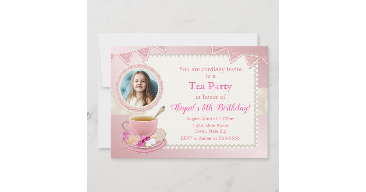 Tea Party Birthday Invitation Little Girl Zazzle