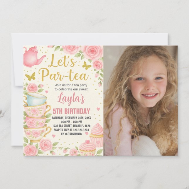 Tea Party Birthday Invitation with photo (Front)