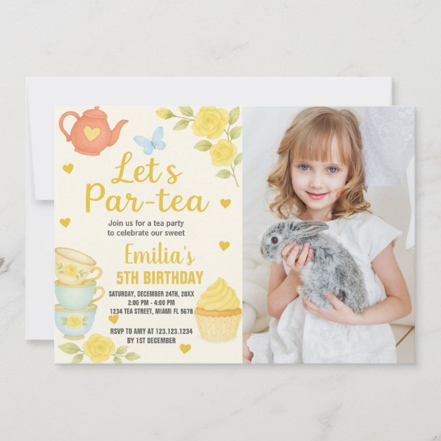 Tea Party Birthday Invitation with photo (Front)