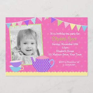 Tea Party Birthday Invitations with photo
