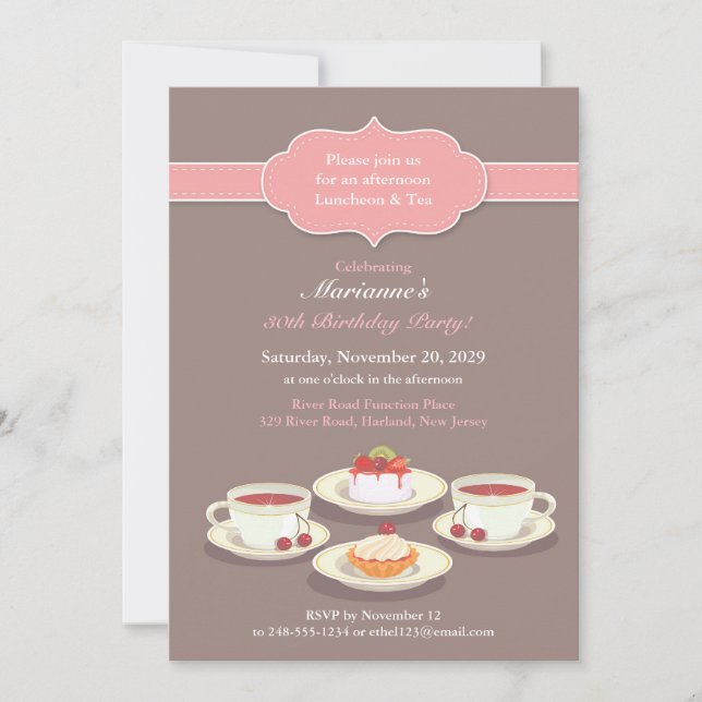 Tea Party Birthday Party Flat Invitation (Front)