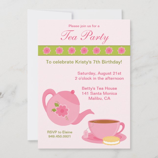 Tea Party Birthday Party Invitation (Front)