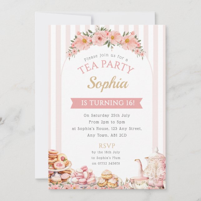 Tea Party Birthday Party Invitation Afternoon Tea (Front)