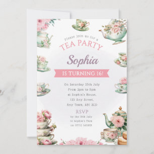 Tea Party Birthday Party Invitation Afternoon Tea