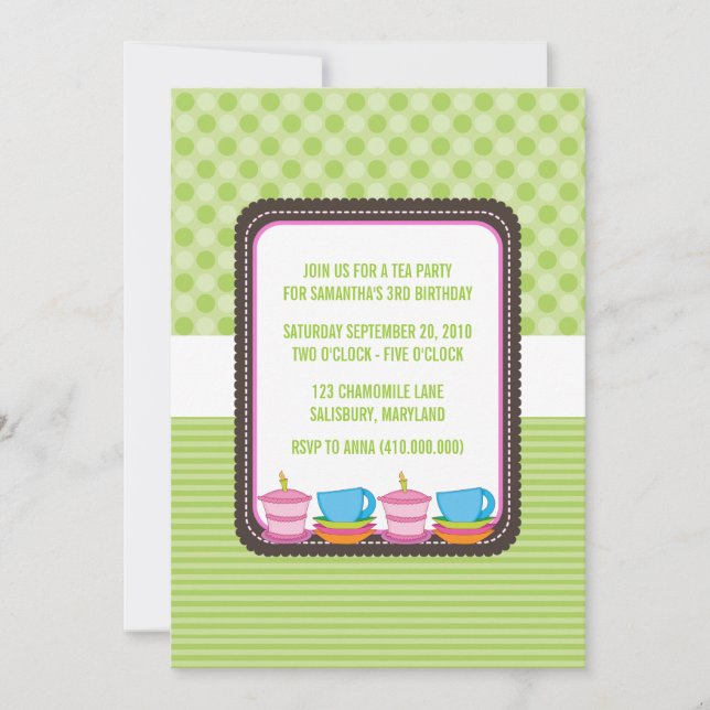 Tea Party | Birthday Party Invitations {Lime} (Front)