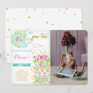 Tea Party Birthday Photo Invitation