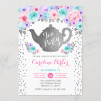 Tea Party Birthday - Silver Teal Pink Purple