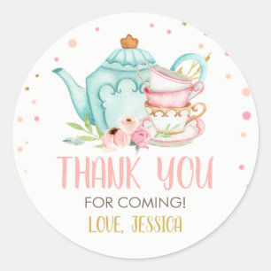 Tea Party Blue Baby Shower Favour Brewing Floral C Classic Round Sticker