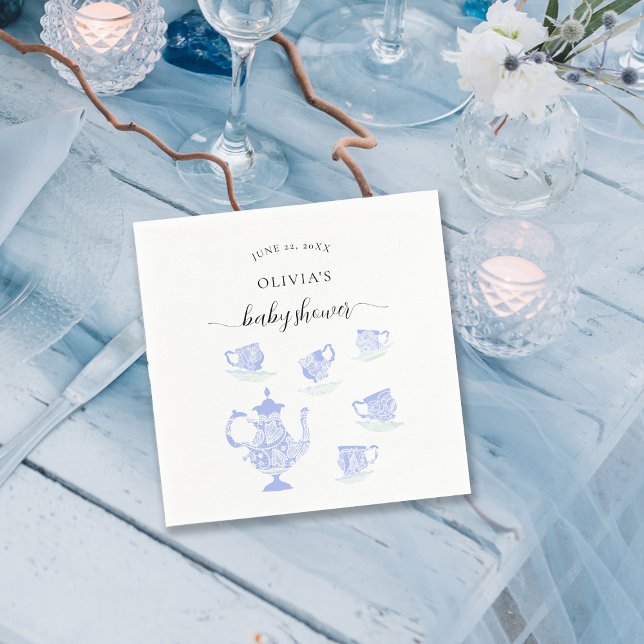 Tea Party Blue China White Lace Boy Baby Shower Napkin (Creator Uploaded)