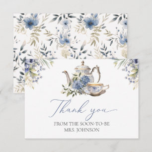 Tea Party Blue Floral Watercolor Bridal Shower Thank You Card