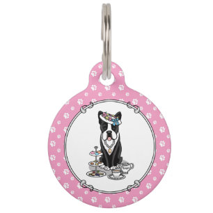 Tea Party Boston Terrier (black) Cute Dog Pet Tag