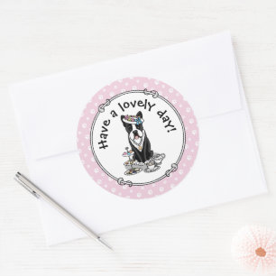 Tea Party Boston Terrier Dog (black) Cute Classic Round Sticker