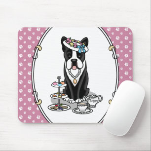 Tea Party Boston Terrier Dog (black) Cute Mouse Mat