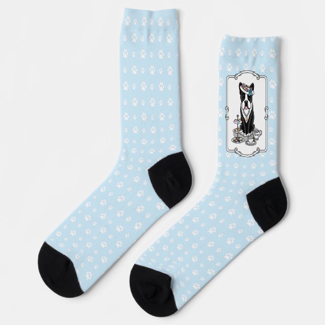 Tea Party Boston Terrier Dog (black) Cute Socks (Left)
