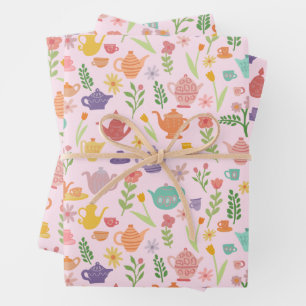 Tea Party Bridal Easter Spring Floral Colorful  Wrapping Paper Sheet