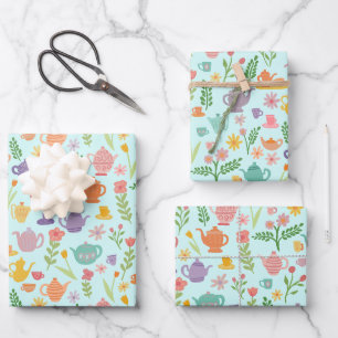 Tea Party Bridal Easter Spring Floral Colourful Wrapping Paper Sheet