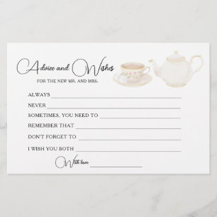 Tea party Bridal Shower Advice and Wishes Stationery