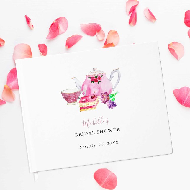 Tea Party Bridal Shower Blush Dusty Rose Teapot   Guest Book (Creator Uploaded)