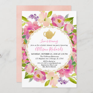 Tea party bridal shower Boho blush pink pastel Invitation