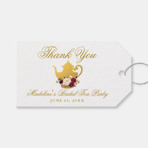Tea Party Bridal Shower Burgundy Floral Thank You Gift Tags