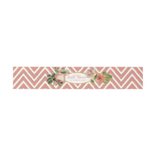 Tea Party Bridal Shower Chevron Stripes Rose Invitation Belly Band