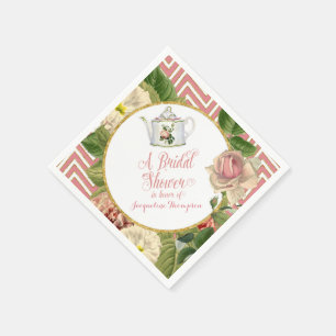 Tea Party Bridal Shower Chevron Stripes Rose Napkin
