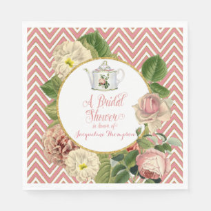 Tea Party Bridal Shower Chevron Stripes Rose Napkin