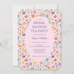 Tea Party Bridal Shower Cute Colourful CUSTOM Invitation