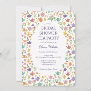 Tea Party Bridal Shower Cute Colourful CUSTOM Invitation