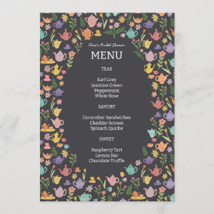 Tea Party Bridal Shower Cute Colourful CUSTOM Menu