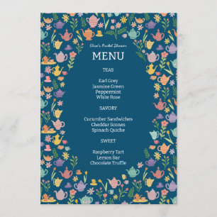 Tea Party Bridal Shower Cute Colourful CUSTOM Menu