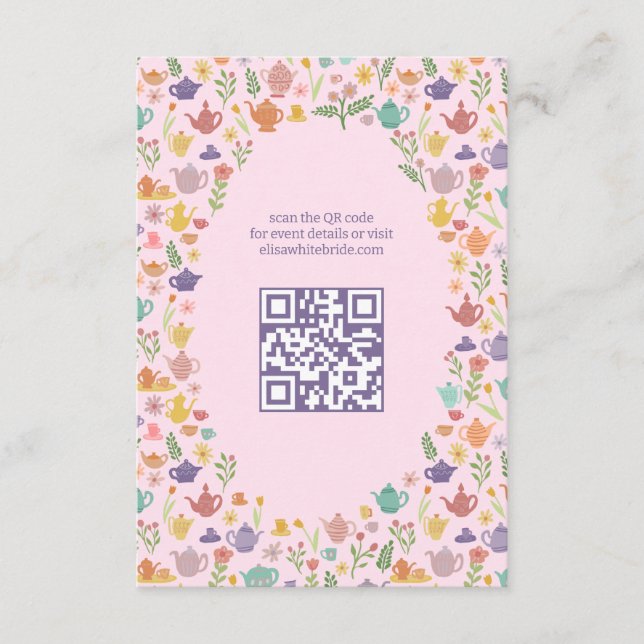 Tea Party Bridal Shower Cute CUSTOM QR Code Enclosure Card (Front)