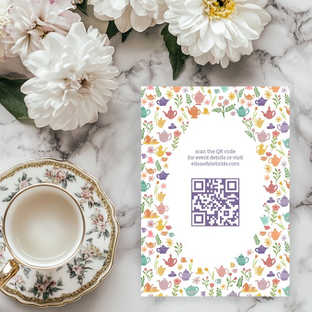 Tea Party Bridal Shower Cute CUSTOM QR Code Enclosure Card (Tea Party Bridal Shower Cute CUSTOM QR Code Enclosure Card
)