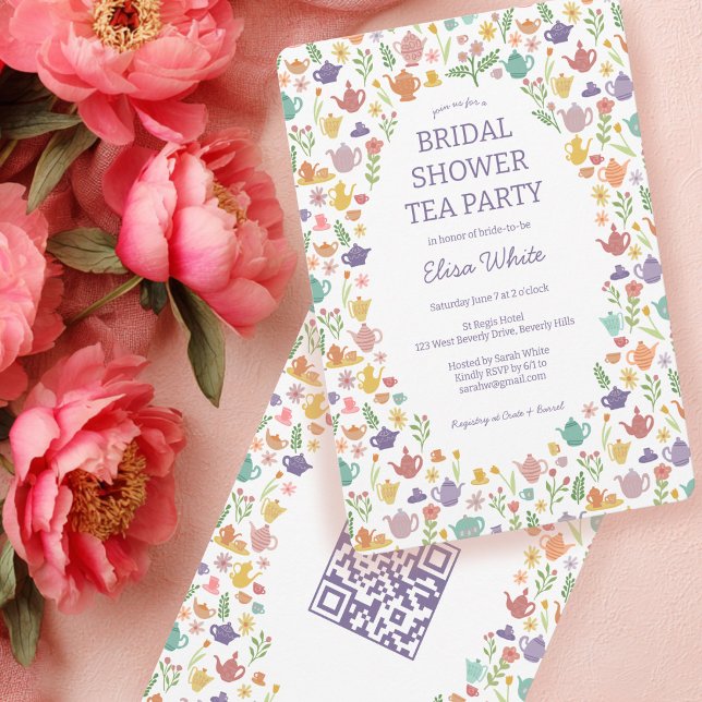 Tea Party Bridal Shower Cute CUSTOM QR Code Invitation (Tea Party Bridal Shower Cute CUSTOM QR Code Invitation
)