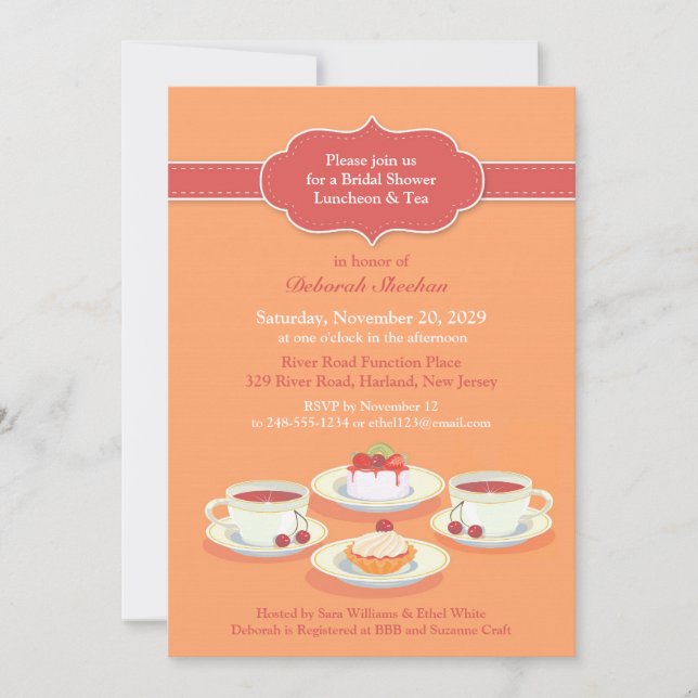 Tea Party Bridal Shower Flat Invitation (Front)
