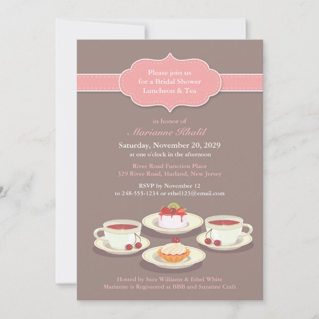 Tea Party Bridal Shower Flat Invitation (Front)