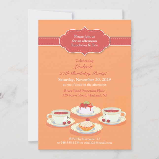 Tea Party Bridal Shower Flat Invitation (Front)