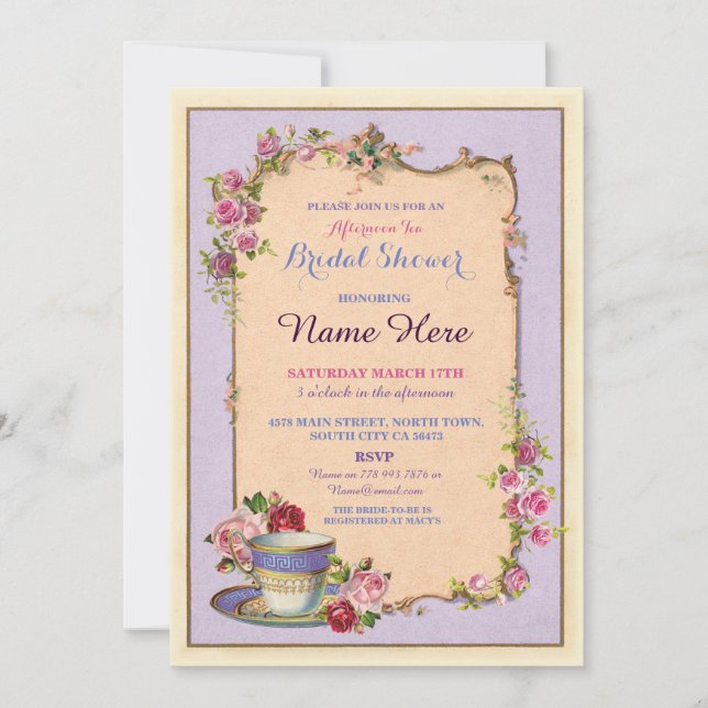 Tea Party Bridal Shower Garden Teacup Invitation (Front)