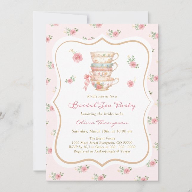 Tea Party Bridal Shower Invitation (Front)