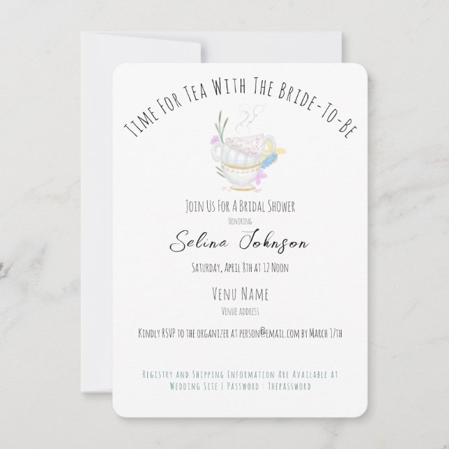 Tea Party Bridal Shower Invitation  (Front)